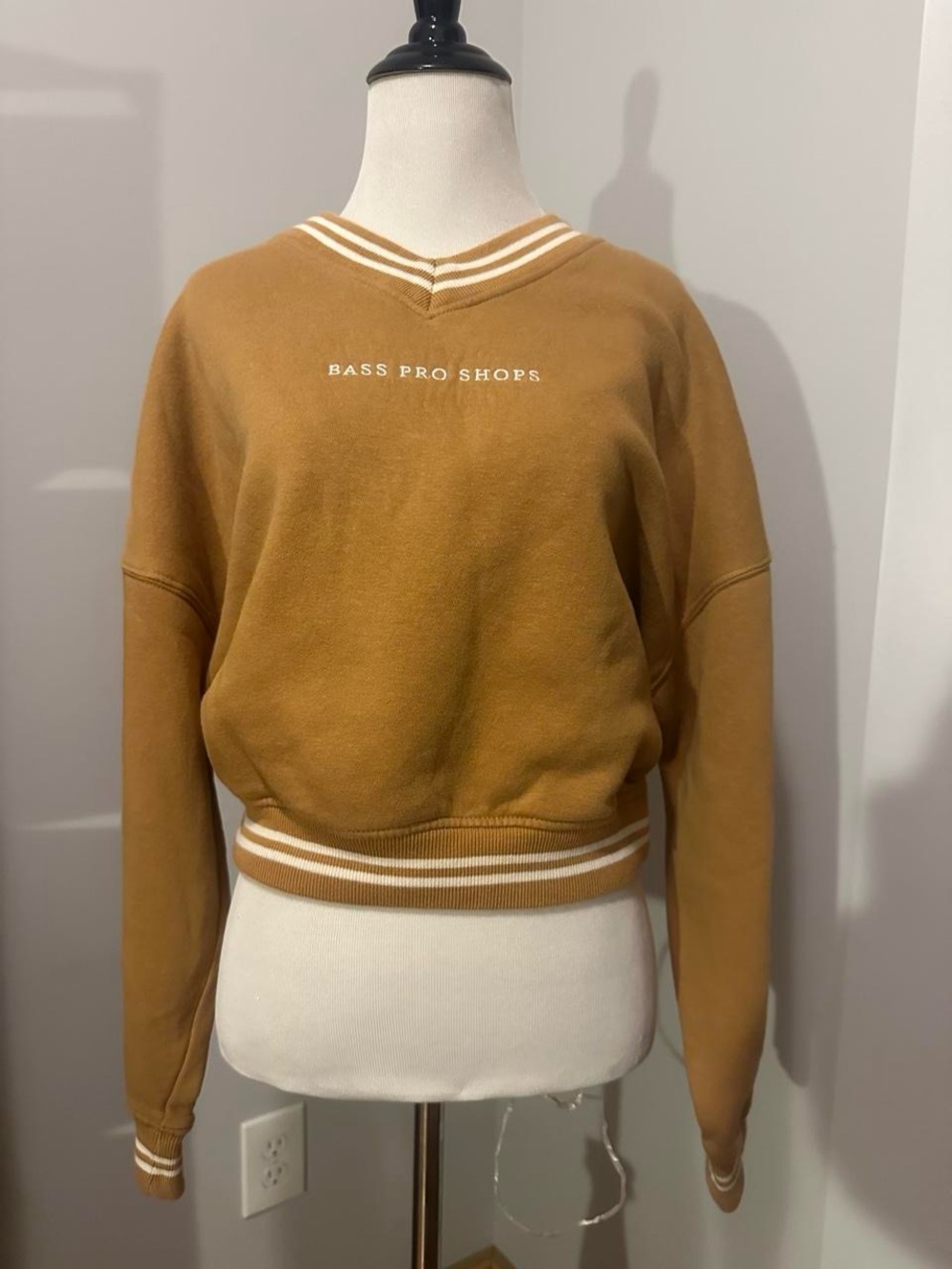 Bass Pro Shops Women's V-Neck Pullover Sweater in Caramel with Cream Stripes